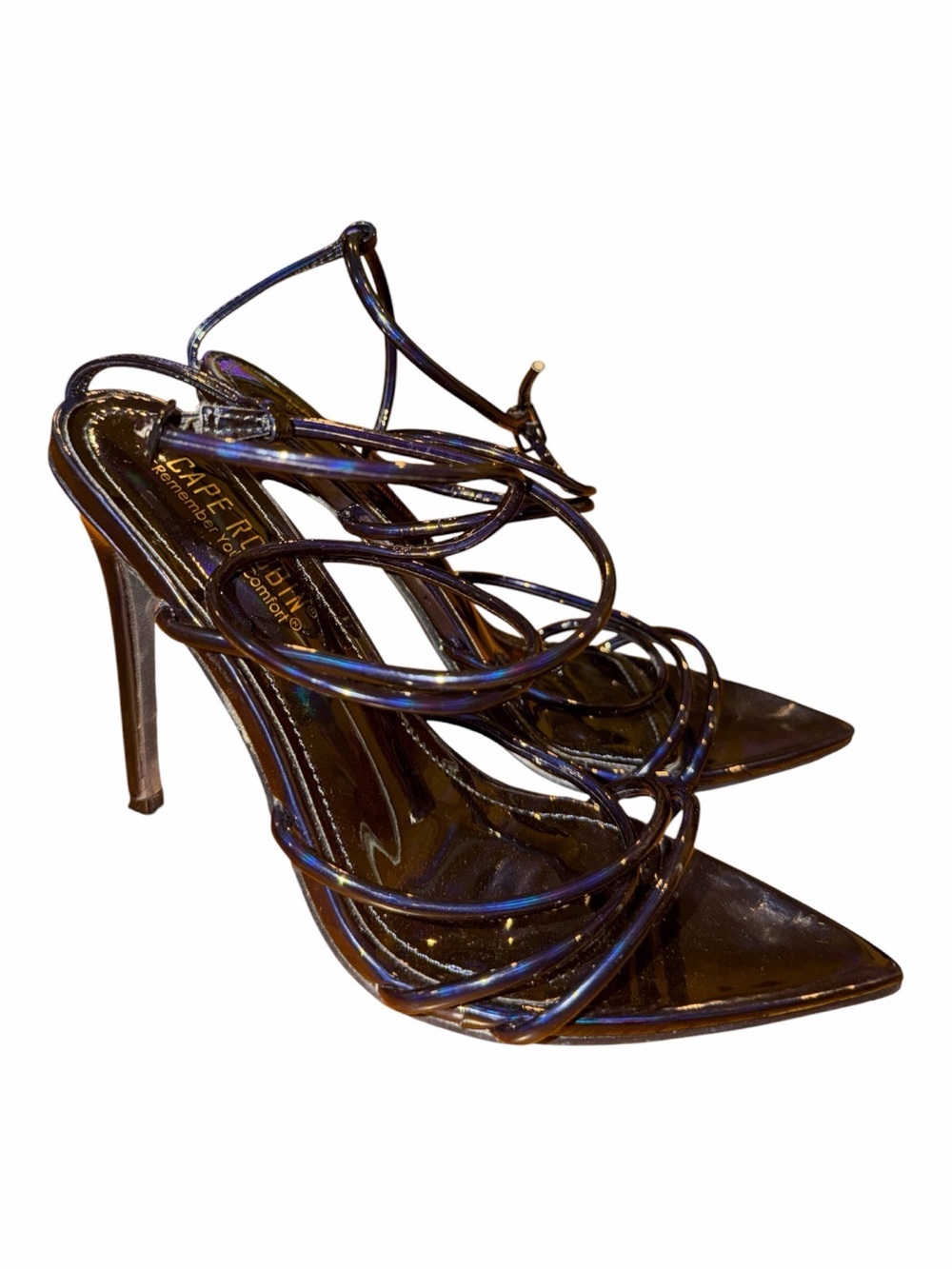 Cape Robbin Black Iridescent Strappy Stiletto Sandals